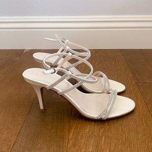 White Diamond Glitter Sparkle Strappy Short Kitten Heels